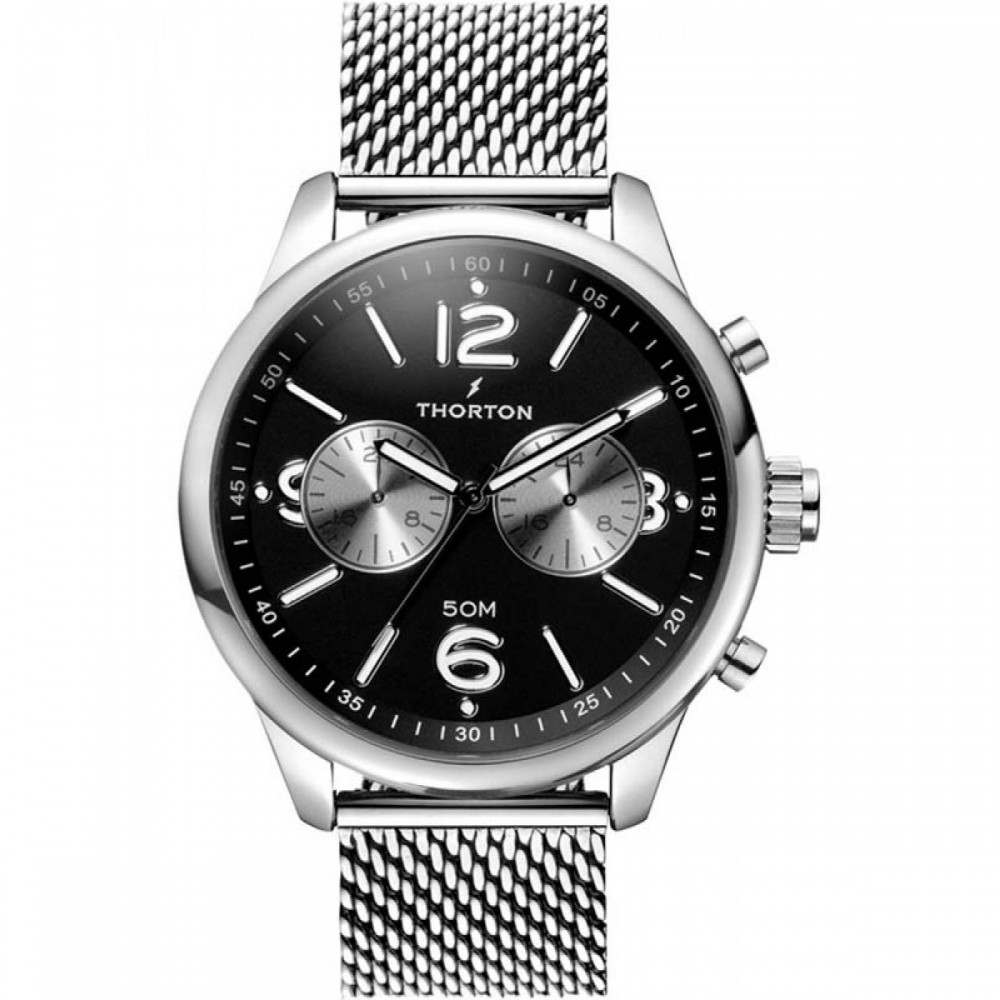 THORTON Ragnar Dual Time Silver Metallic Bracelet 9002131M