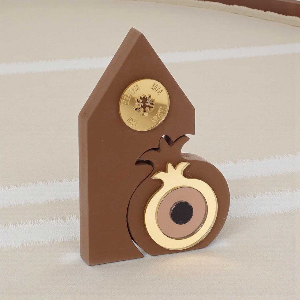 Διπλό Επιτραπέζιο Γούρι με Ευχές & Ρόδι